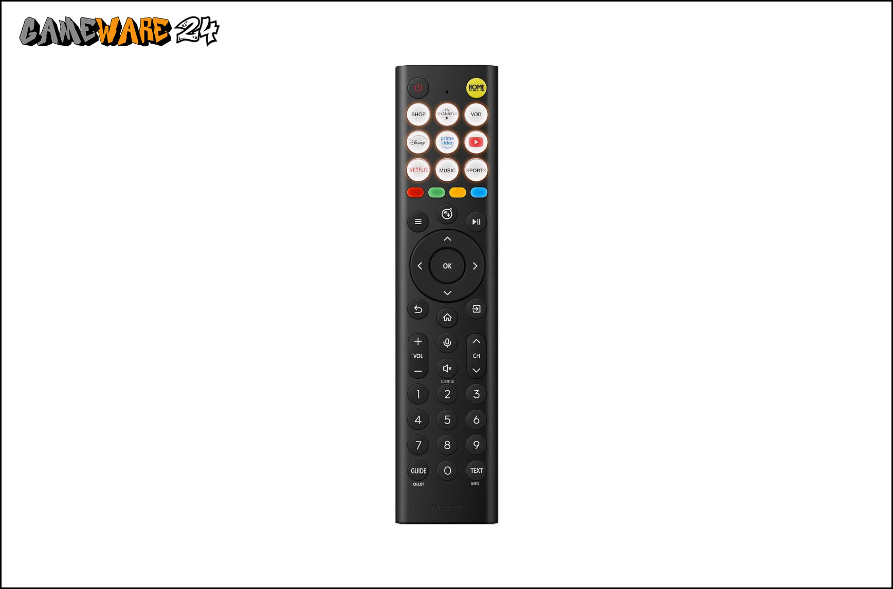 Die Fernbedienung des Hisense 43E6DS Fernsehers.