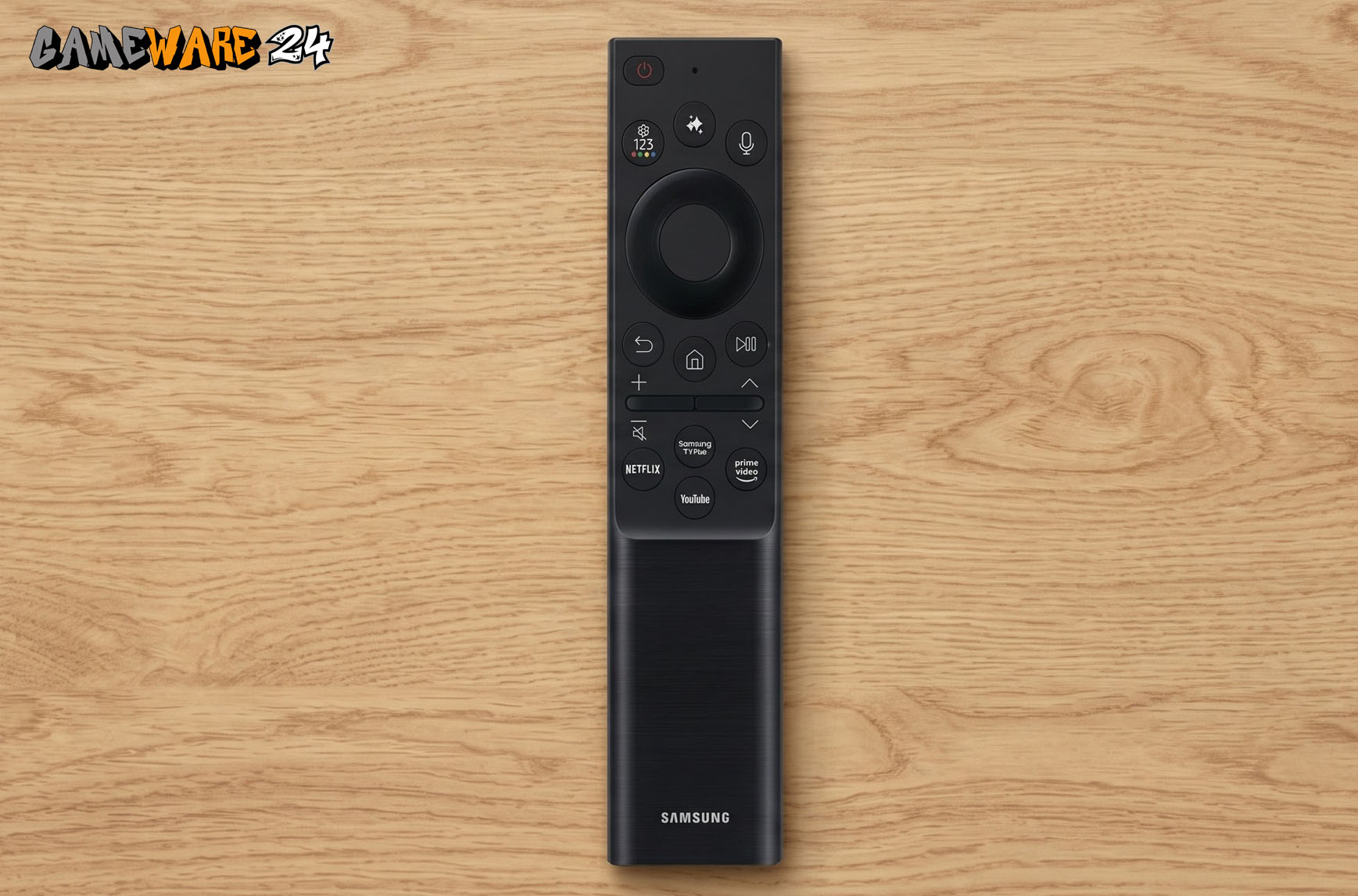 Reduziert auf das Wesentliche: Die Smart Remote des Samsung GQ85QN80H besticht durch ein aufgeräumtes Layout, verzichtet auf einen klassischen Ziffernblock und ermöglicht eine intuitive Navigation.