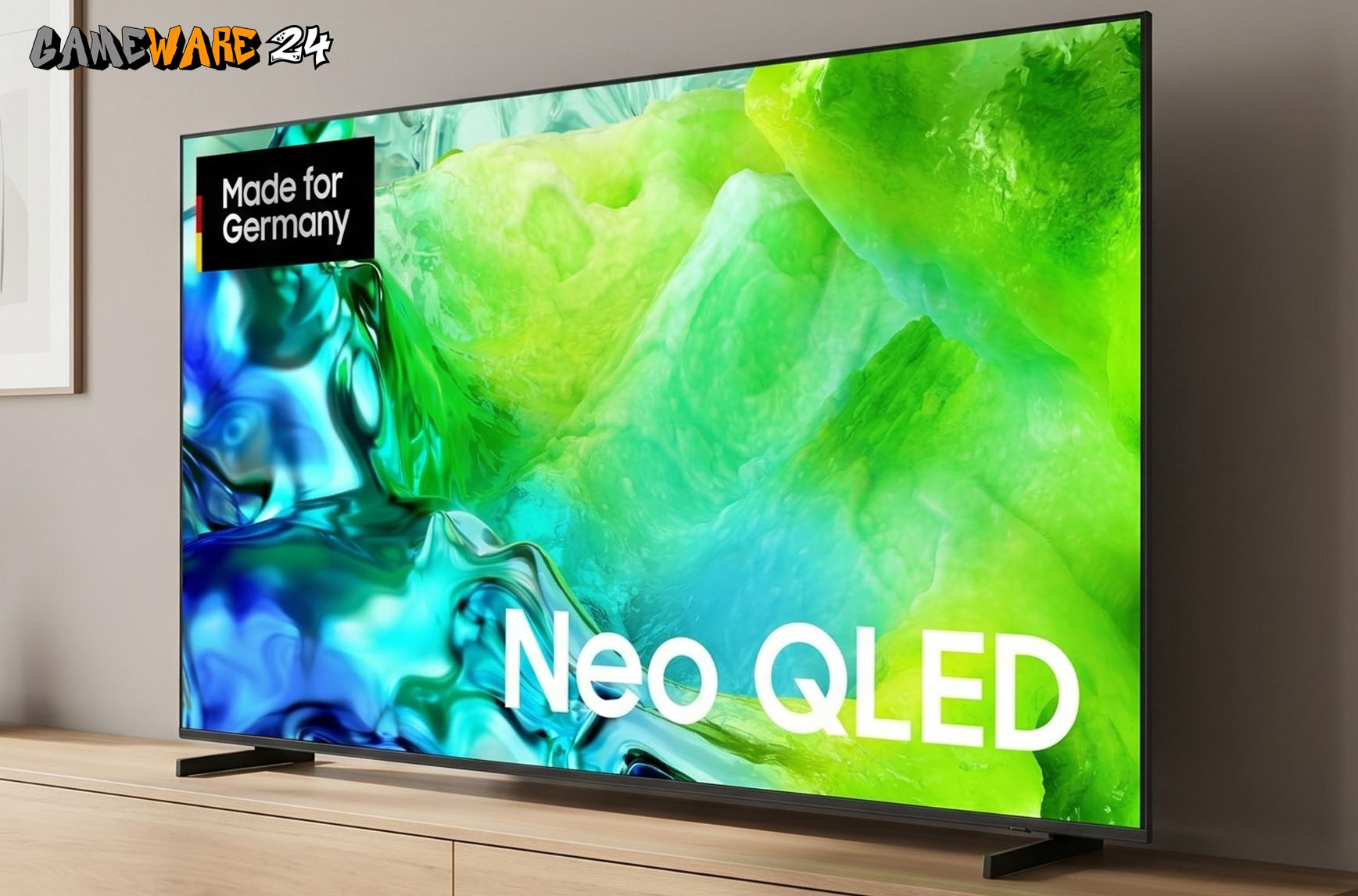 Farbgewaltiges Heimkino: Das Neo QLED-Display des GQ85QN80H überzeugt im Test mit satten Kontrasten und einer beeindruckenden Farbbrillanz, die das Wohnzimmer erhellt.