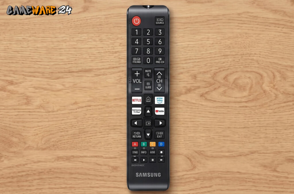Klassische Steuerung: Statt der minimalistischen Smart Remote legt Samsung hier eine klassische Fernbedienung mit Ziffernblock und dedizierten Streaming-Tasten bei.